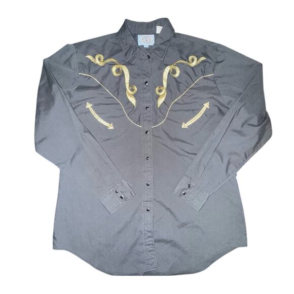 UEC VINTAGE WESTERN ELY COUNTRY CHARMERS BLACK GOLD THREAD DETAIL SHIRT SZ L - Picture 4 of 12